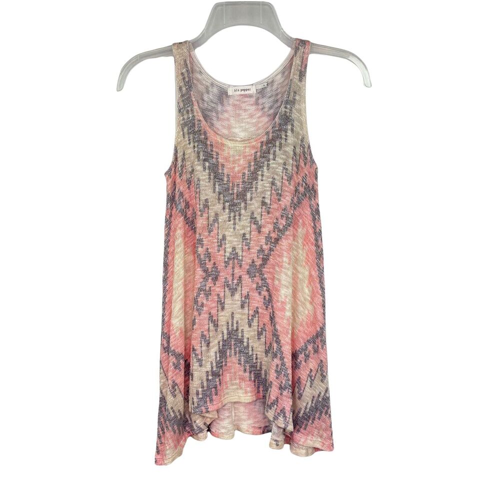 Blu Pepper Pink Grey Ivory Pattern Knit Sweater Tank Top Women's Sz S